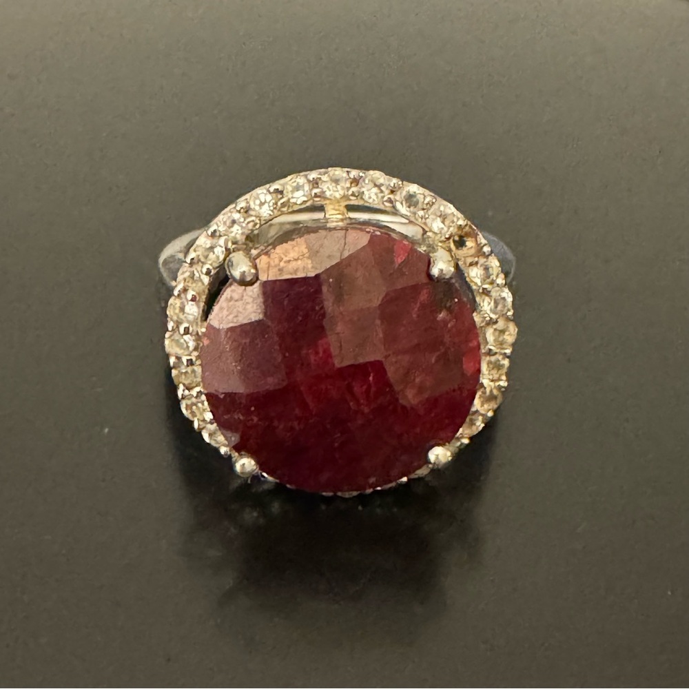 Large Faceted Ruby (Tested) Sterling Silver Ring … - image 7